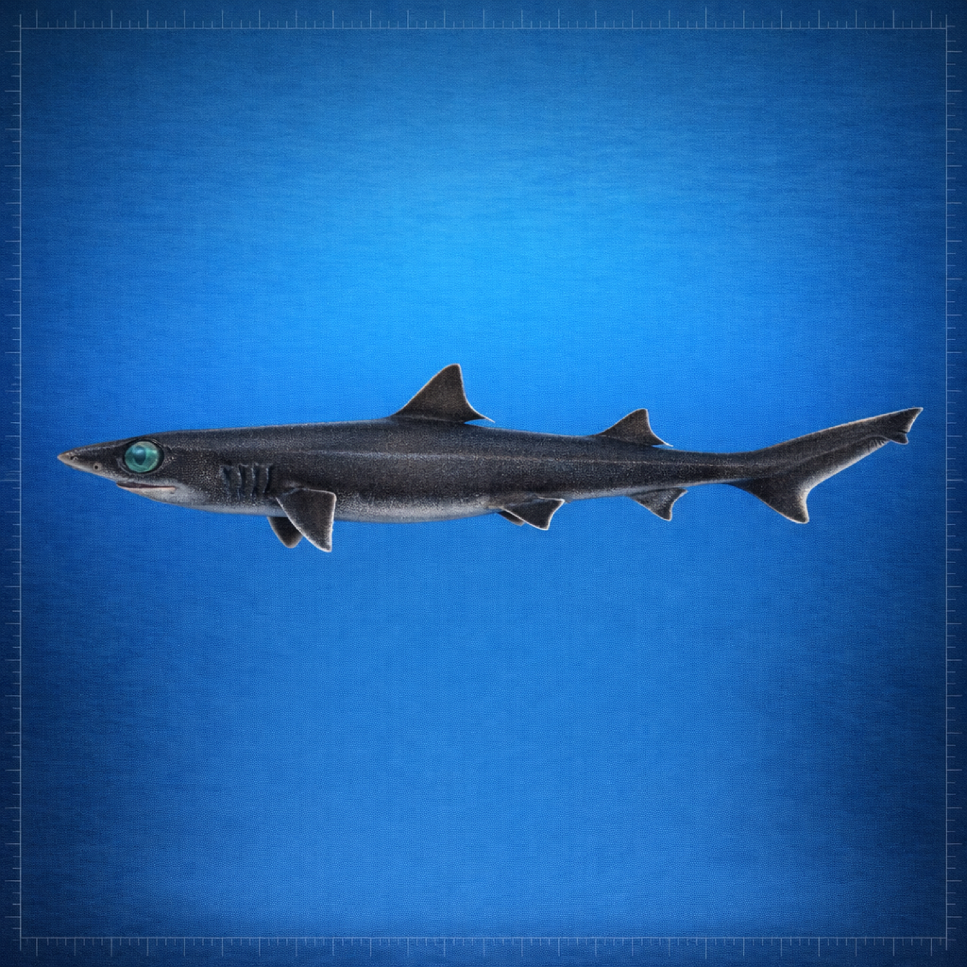 Generated editorial rendering of Etmopterus Parini using the PocketShark Codex reference-assisted workflow, shown in lateral specimen-board profile; not to scale.