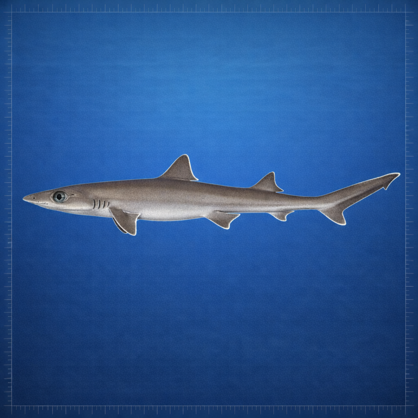 Generated editorial rendering of Squalus Bahiensis using the PocketShark Codex reference-assisted workflow, shown in lateral specimen-board profile; not to scale.