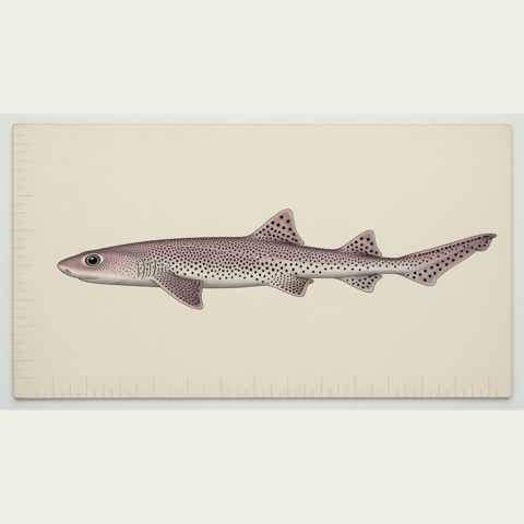 Generated editorial rendering of Scyliorhinus besnardi using the PocketShark reference-assisted workflow, shown in lateral specimen-board profile; not to scale.